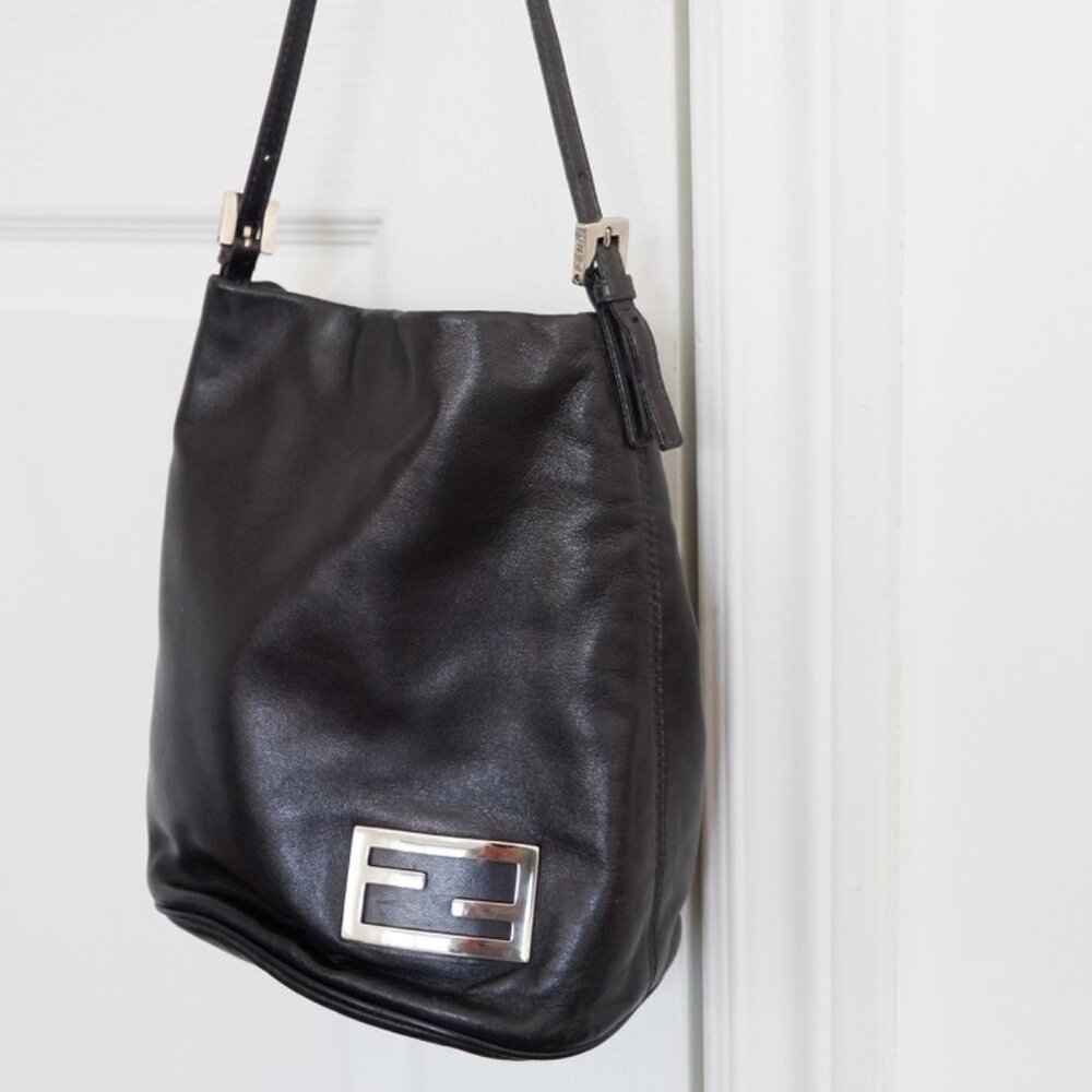 Authentic Preowned Fendi Black Leather FF Logo Bucket Shoulder Bag